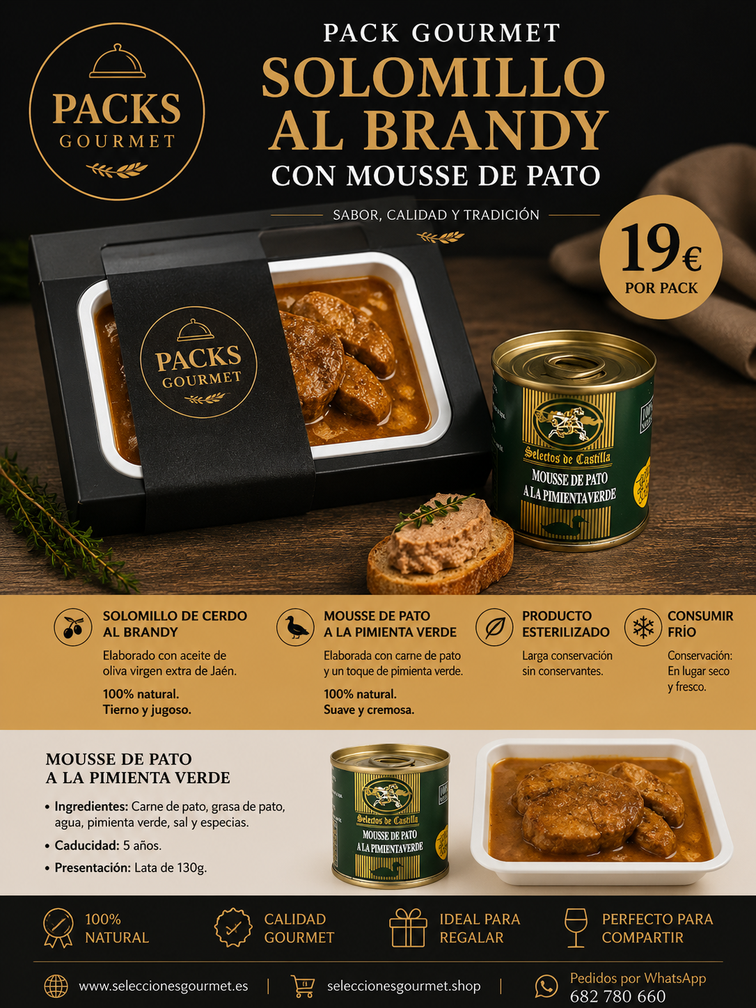 Pack Gourmet Solomillo al Brandy con Mousse de Pato a la Pimienta Verde